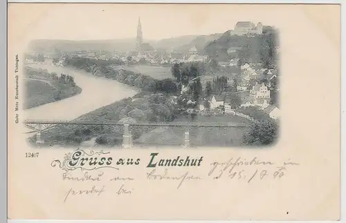 (115492) AK Gruss aus Landshut, Panorama 1899