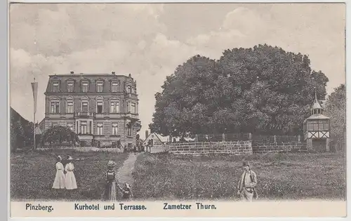(115218) AK Pinzberg, Kurhotel, Terrasse, Zametzer Turm 1909