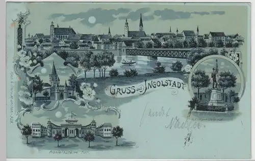 (114874) AK Gruss aus Ingolstadt, Mehrbild Litho Mondscheinkarte 1899