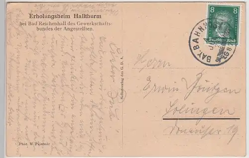 (114457) AK Erholungsheim Hallthurm bei Bad Reichenhall, Bahnpost 1928