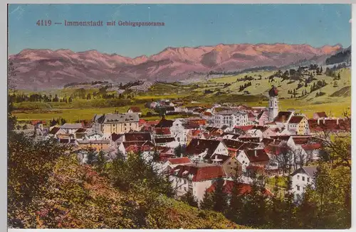 (114176) AK Immenstadt, Totale mit Gebirgspanorama 1919