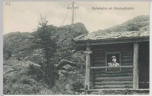 (113728) AK Rachelspitze, Unterkunftshütte, Kreuz, um 1907