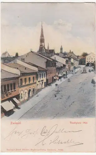 (113296) AK Zwiesel, Niederbayern, Stadtplatz, gelaufen 1906