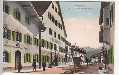 (113171) AK Mittenwald, Hotel zur Post, Oberer Markt, vor 1945