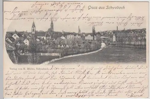 (113006) AK Gruss aus Schwabach, Panorama 1903