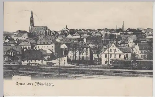 (111954) AK Gruss aus Münchberg, Panorama, Bahngleise 1914