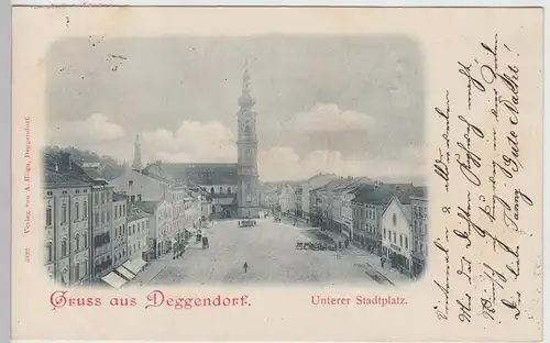 (111475) AK Gruß aus Deggendorf, Unterer Stadtplatz, Grabkirche 1898