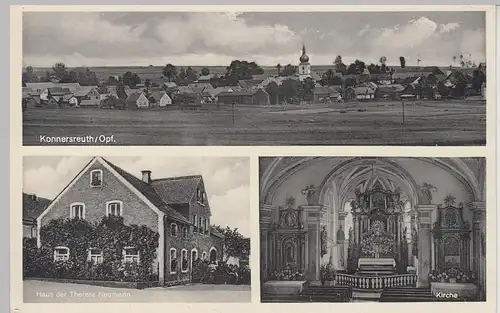 (111362) AK Konnersreuth, Panorama, Haus d. Therese Neumann, Kirche vor 1945