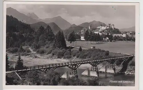 (110129) Foto AK Füssen, Ortsansicht mit Lechsteg, Brücke 1939