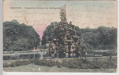 (109951) AK Erlangen, Emigrantenbrunnen, Schlossgarten, Feldpost, um 1914