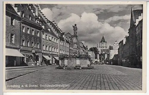 (109510) AK Straubing, Donau, Ludwigsplatz, Löwenapotheke, Wasserturm, Brunnen 1