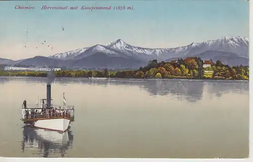 (107808) AK Chiemsee, Herreninsel, Kampenwand, Dampfer 1929