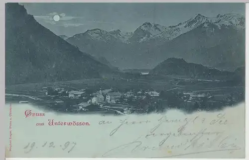 (107342) AK Gruss aus Unterwössen, Totale, Mondscheinkarte 1897