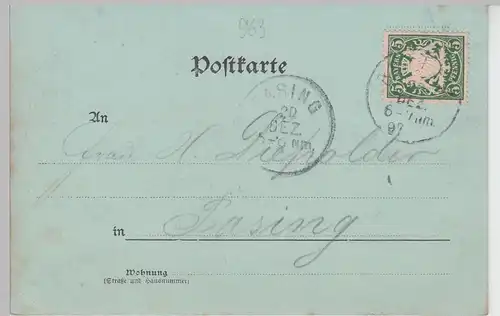 (107342) AK Gruss aus Unterwössen, Totale, Mondscheinkarte 1897