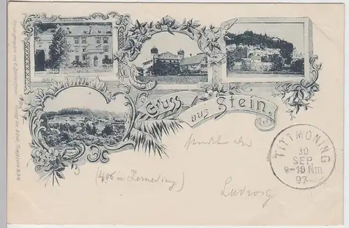 (107182) AK Gruß aus Stein an der Traun, Schloss, Gasthaus zur Post 1897