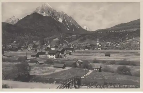 (1067) Foto AK Mittenwald, Panorama mit Wetterstein 1931
