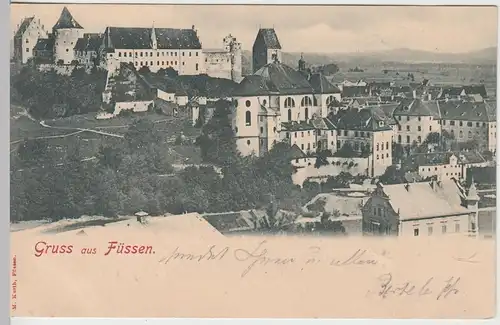 (106285) AK Gruss aus Füssen, Partie mit Schloss 1900