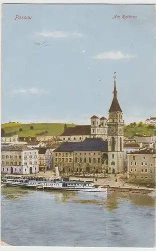 (106074) AK Passau, Rathaus, Kirche St. Michael, Raddampfer 1915