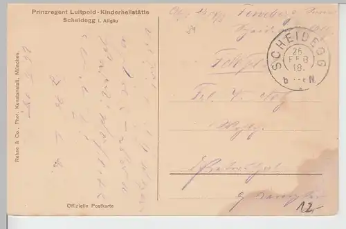 (105885) AK Scheidegg, Prinzregent Luitpold-Kinderheilstätte, 1918