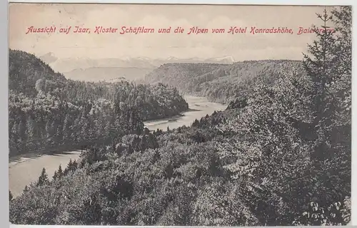 (105878) AK Baierbrunn, Blick a. Isar, Kloster Schäftlarn u. Alpen, 1908