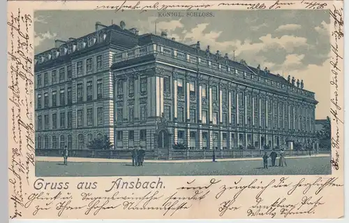 (105859) AK Gruss aus Ansbach, Königl. Schloss, Litho um 1900