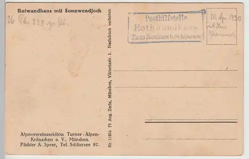 (105857) AK Rotwandhaus mit Sonnwendjoch, 1920