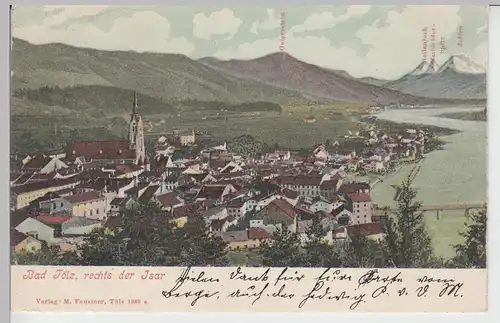 (105840) AK Bad Tölz, Ansicht rechts der Isar, 1902