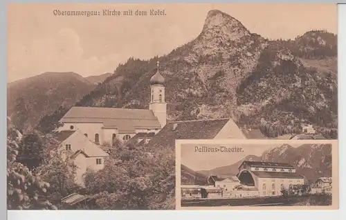 (105633) AK Oberammergau, Kirche mit Kofel u. Passionstheater, vor 1945