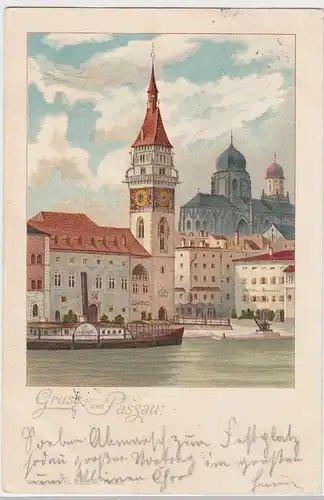 (105115) AK Gruss aus Passau, Rathaus, 1898
