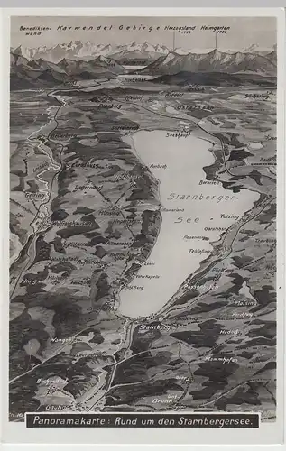 (104992) Foto AK Rund um den Starnbergersee, Panoramakarte, vor 1945