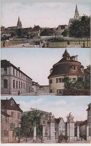 (104964) AK Ansbach i.B., Eiserner Steg, Theresienstr. u. Schlosstor, 1912