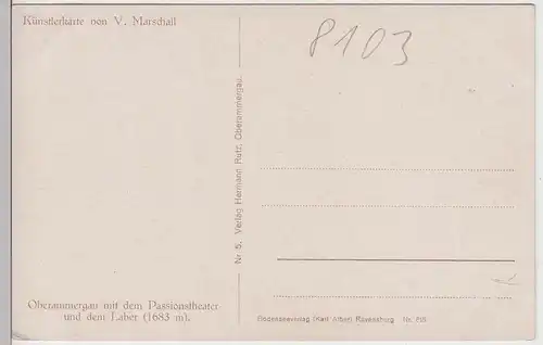 (104357) Künstler AK V. Marschall: Oberammergau m. Passionstheater, vor 1945