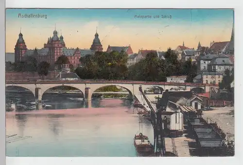 (104282) AK Aschaffenburg, Mainpartie und Schloss, 1914