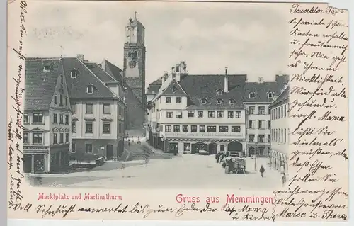 (103264) AK Gruss aus Memmingen, Marktplatz und Martinsturm, 1901