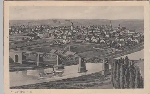 (103240) AK Kitzingen, Gesamtansicht mit Eisenbahnbrücke, 1918