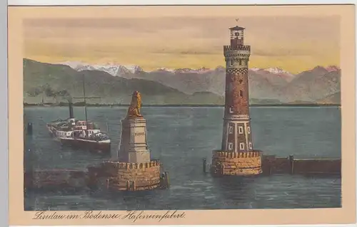 (101838) AK Lindau im Bodensee, Hafeneinfahrt, vor 1945