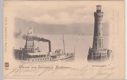 (101836) AK Gruss aus Lindau im Bodensee, Hafeneinfahrt, 1899