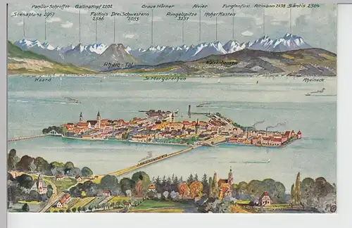 (101834) AK Lindau im Bodensee, Übersicht mit Alpenpanorama, vor 1945