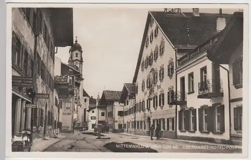 (101371) Foto AK Mittenwald, Obermarkt, Hotel Post, vor 1945