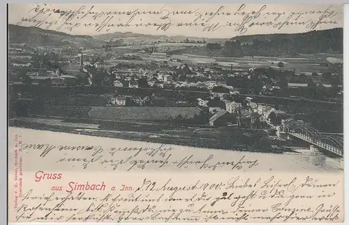 (101089) AK Gruß aus Simbach am Inn, Panorama 1900