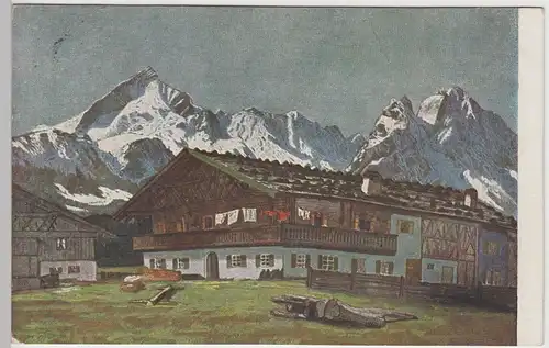 (101073) Künstler AK Carl Reiser, Bauernhof Werdenfelser Land 1928