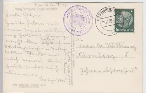 (101034) Foto AK Gößweinstein, Panorama mit Burg und Basilika 1938