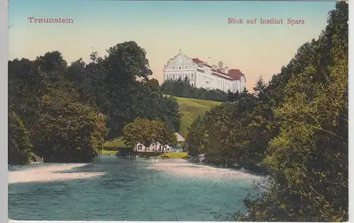 (100847) AK Traunstein, Blick auf Institut Sparz, vor 1945