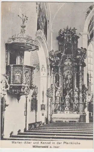 (100540) AK Mittenwald, Pfarrkirche, Marien Altar, Kanzel 1938