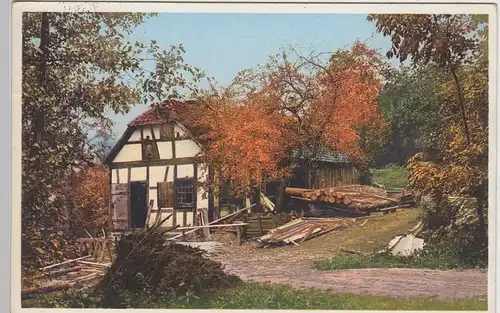 (84348) AK Fachwerkhaus unter Bäumen, Holzlager 1929