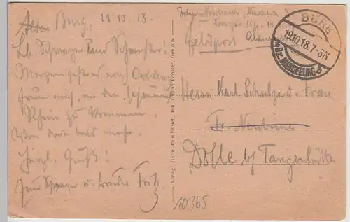 (114495) AK Beaumont Straße, Allee, Stempel Burg bei Magdeburg, Feldpost 1918