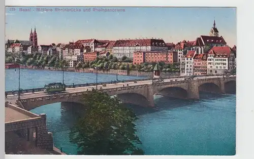 (107587) AK Basel, Mittlere Rheinbrücke u. Rheinpanorama, 1920
