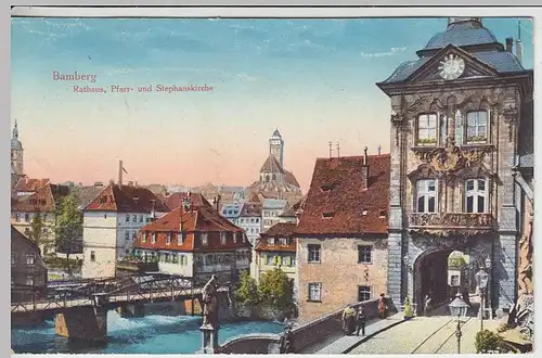 (36600) AK Bamberg, Rathaus, Pfarr- u. Stephanskirche, 1915