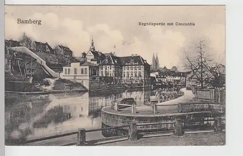 (104063) AK Bamberg, Regnitz-Partie mit Concordia, 1910