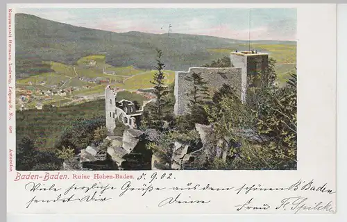 (91471) AK Baden Baden, Burg Hohenbaden 1902